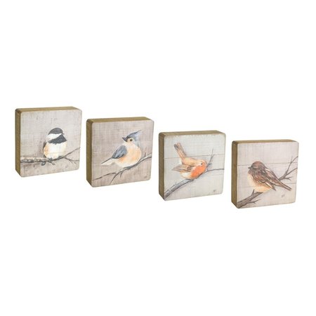 MELROSE INTERNATIONAL DS 8 in. Wood Bird Plaque - Set of 4 74579